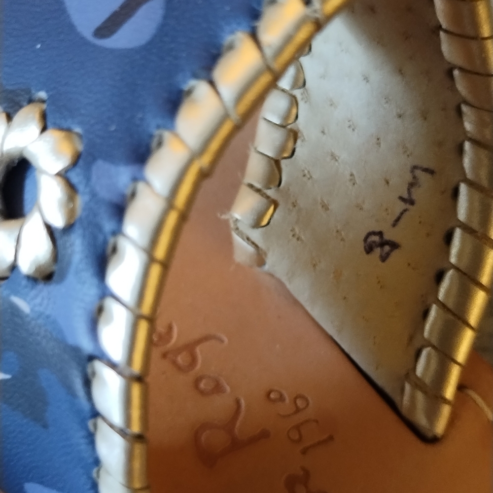 Jack Rogers Navy Camo & Platinum Trim Leather Flip Flop Sandals Size 8 - Picture 11 of 14